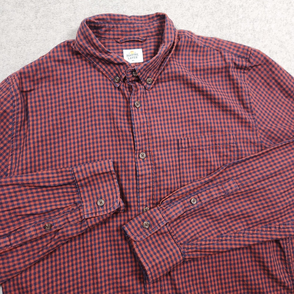 Marine Layer Shirt Mens Medium Red Blue‎ Plaid Stretch Pocket Outdoors Huckberry